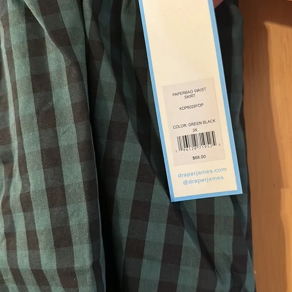 Draper James RSVP Paperbag Waist Plaid Tie Waist Skirt Black Green Plus Size 3X - Picture 9 of 14